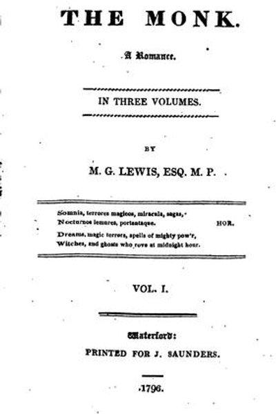 Cover of The Monk: A Romance. In Three Volumes. By M. G. Lewis, ..